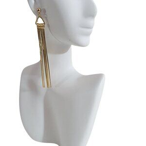 ❤️Long Metal Tassel Gold Tone Pierced Earrings NWT Retail $24 ❤️